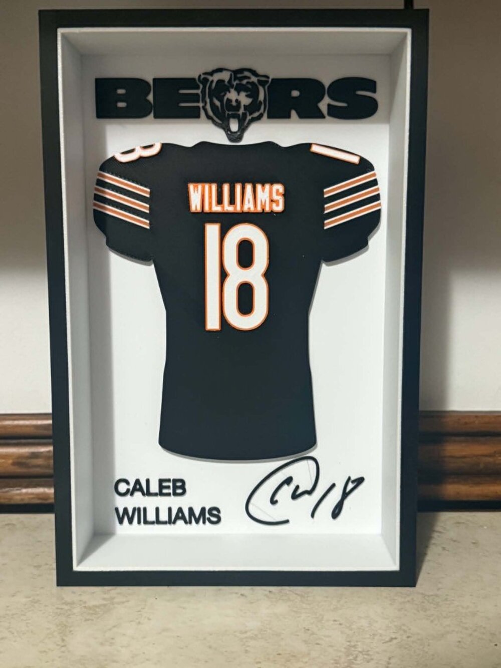 Chicago Bears Caleb Williams #18 Black Jersey Shadowbox Display